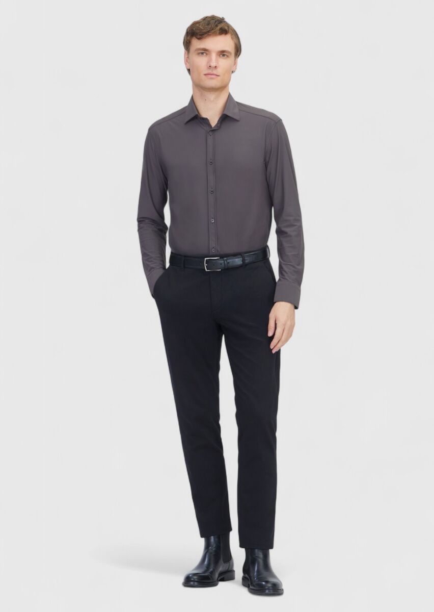 Bordo Düz Regular Fit Uzun Klasik Gömlek - 2
