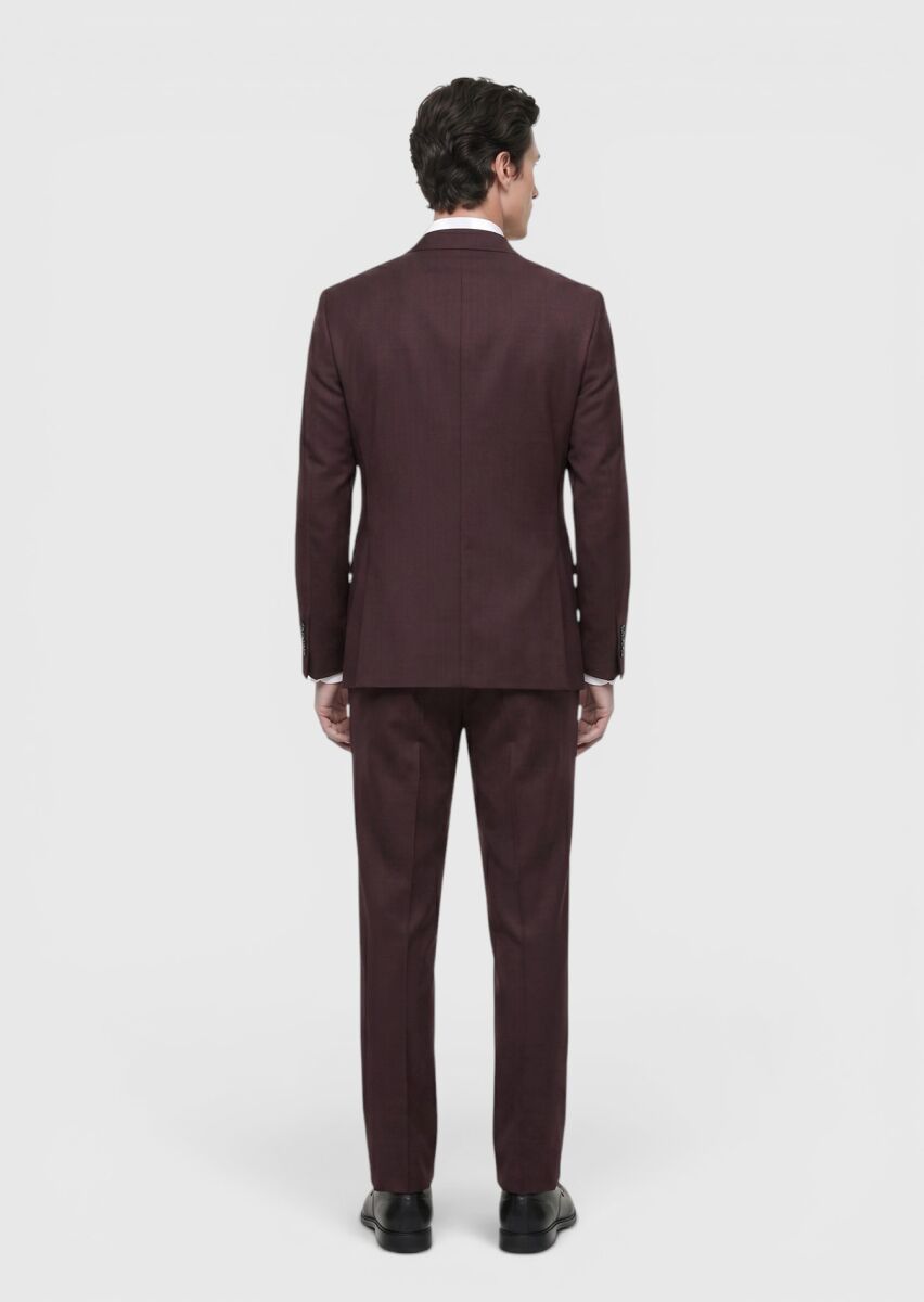 Bordo Düz Zeroweight Slim Fit Yün Karışımlı Takım Elbise - 4
