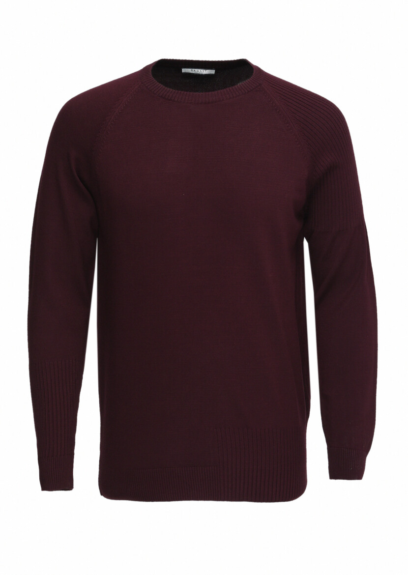 Bordo Jakarlı Triko Kazak - 5