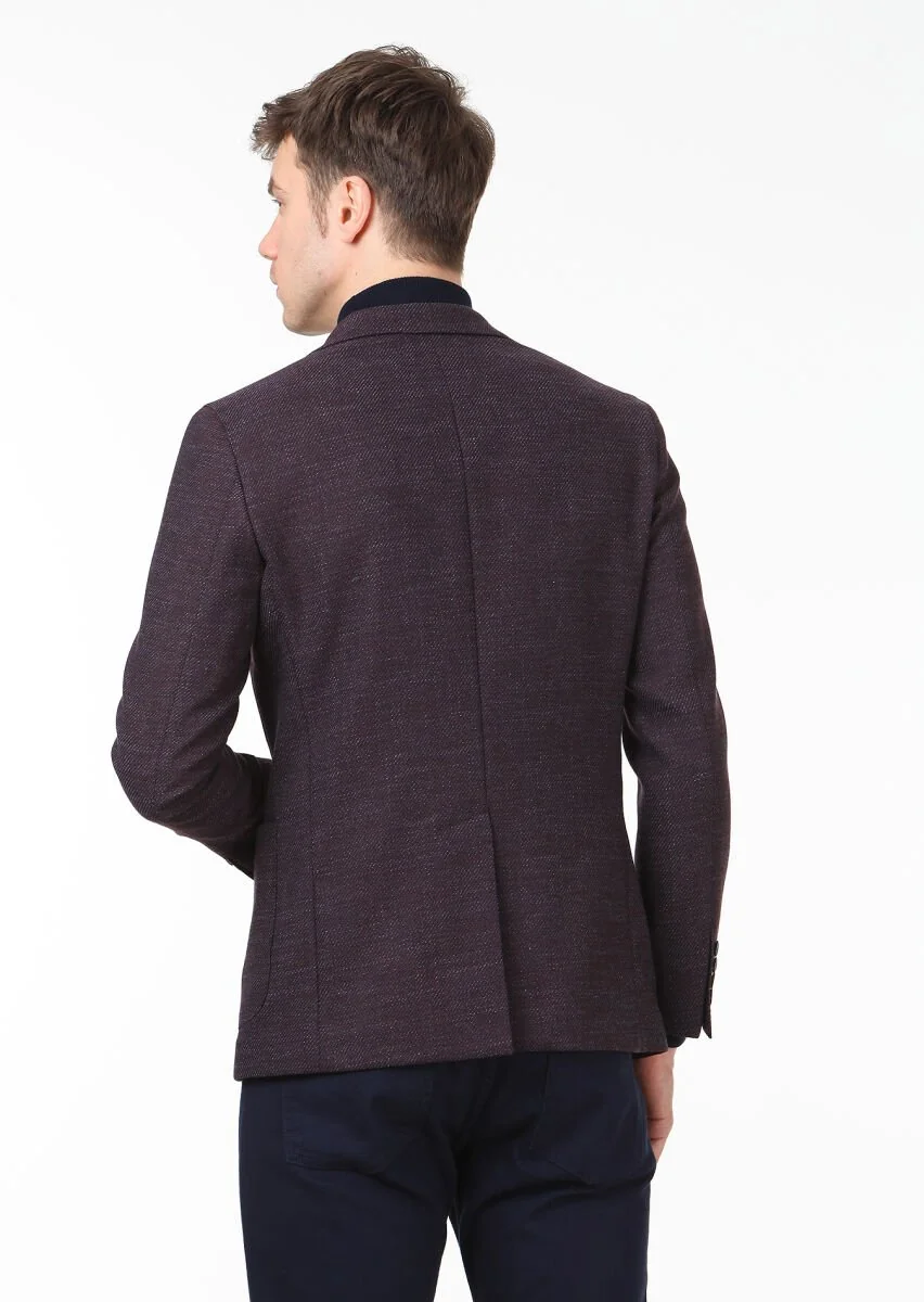 Bordo Mikro Modern Fit Yün Karışımlı Ceket - 4