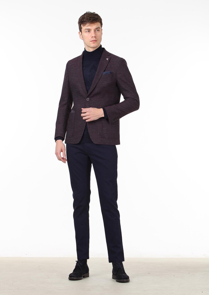 Bordo Mikro Regular Fit Yün Karışımlı Ceket - 2