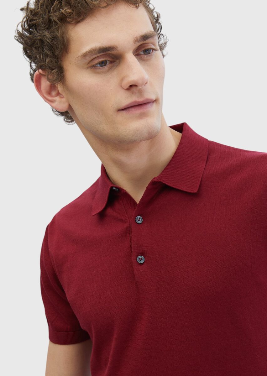 Bordo Polo Yaka %100 Pamuk Triko - 3