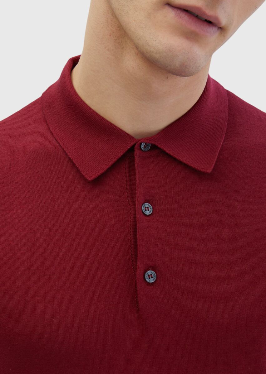 Bordo Polo Yaka %100 Pamuk Triko - 4
