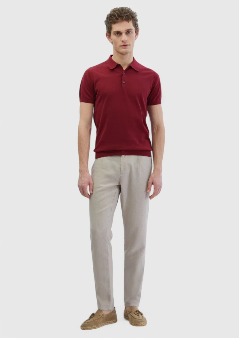 Bordo Polo Yaka %100 Pamuk Triko 