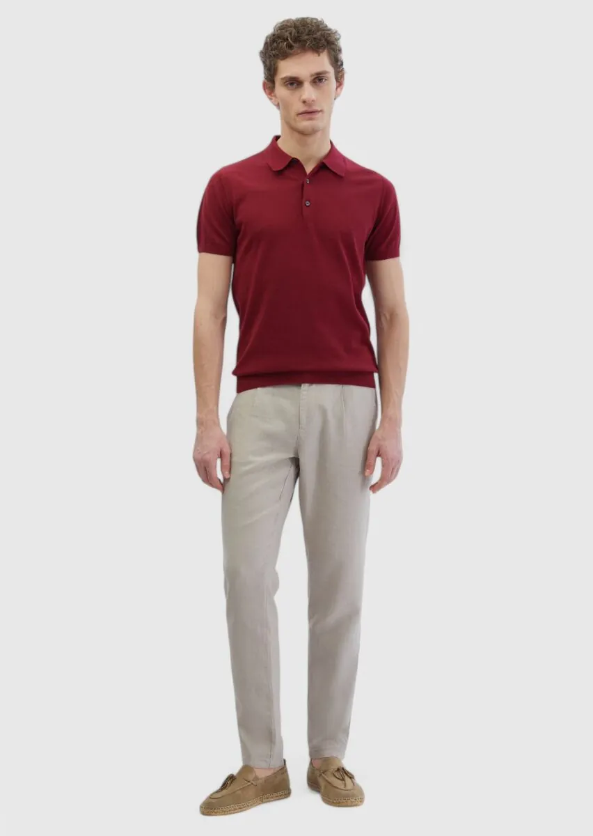 Bordo Polo Yaka %100 Pamuk Triko - 2