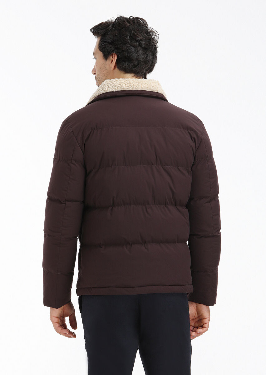 Bordo Regular Fit Dik Yaka Casual Dokuma Mont - 6