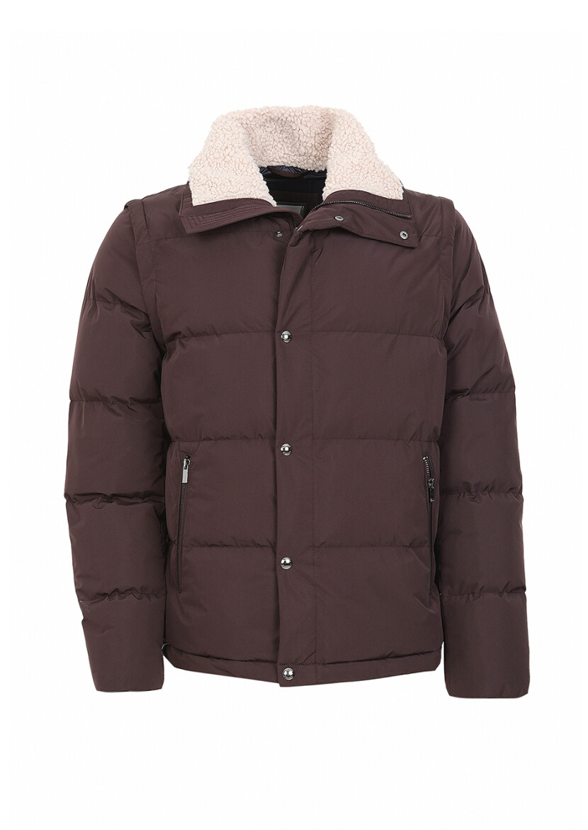 Bordo Regular Fit Dik Yaka Casual Dokuma Mont - 7