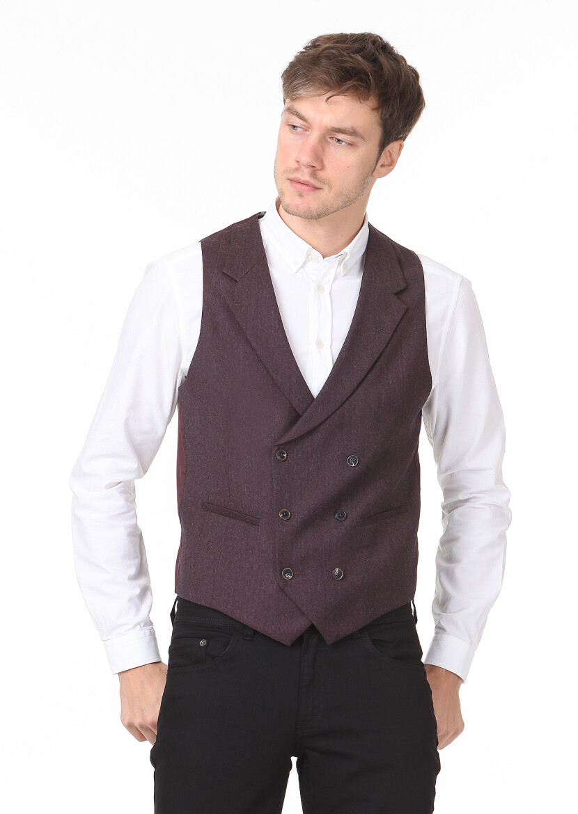 Bordo Slim Fit Kelebek Yaka Casual Yelek - 1