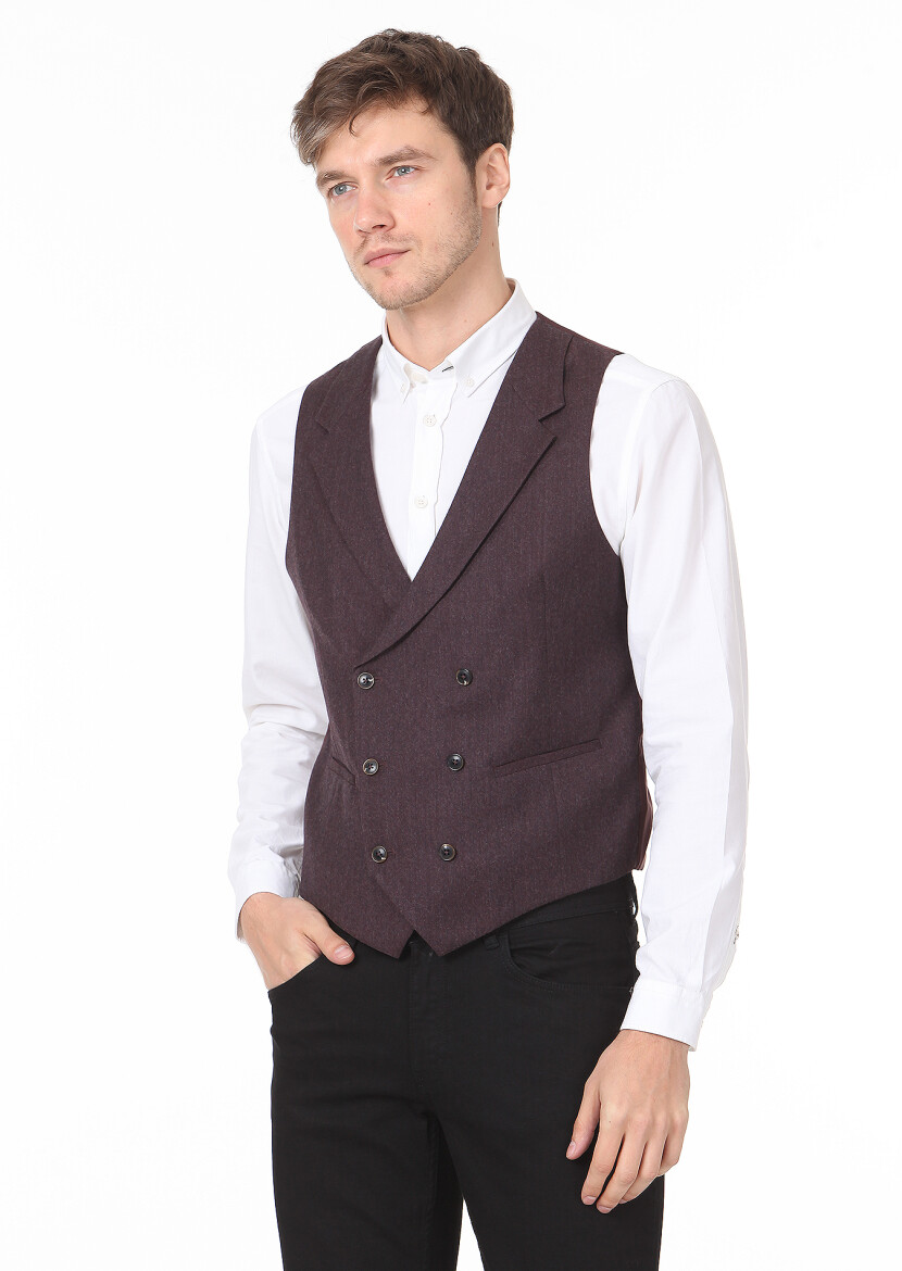 Bordo Slim Fit Kelebek Yaka Casual Yelek - 2