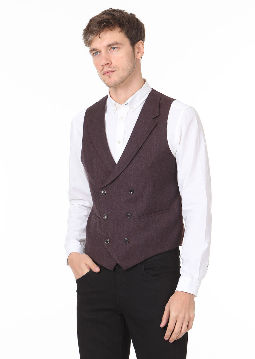 Bordo Slim Fit Kelebek Yaka Casual Yelek - 2