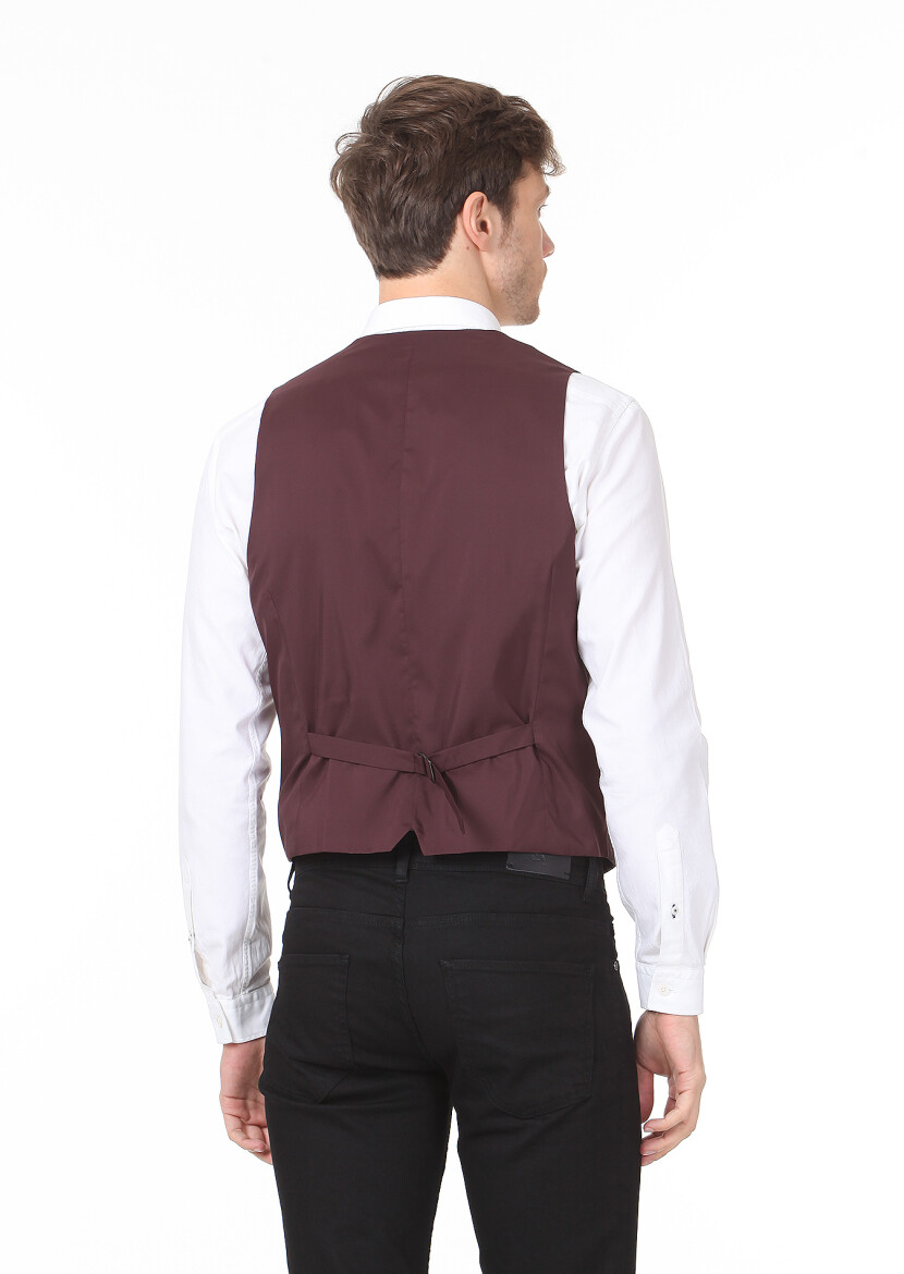 Bordo Slim Fit Kelebek Yaka Casual Yelek - 4