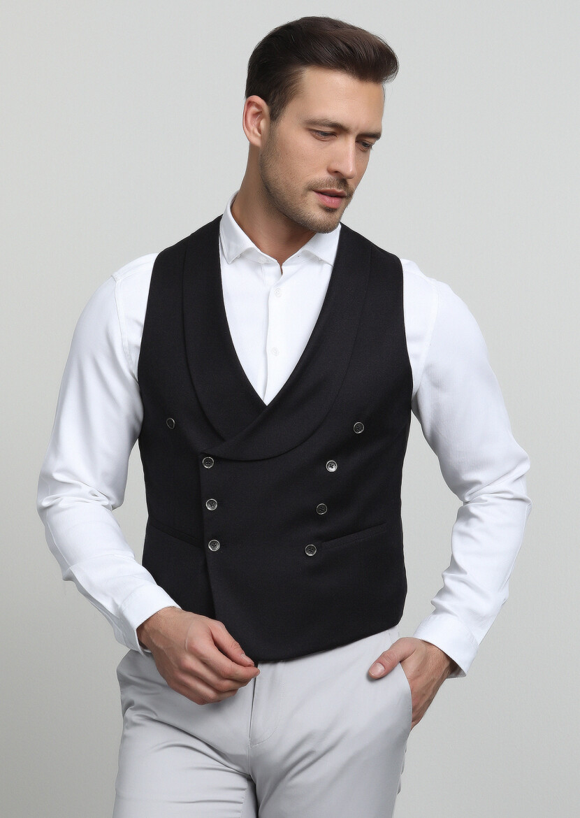 Bordo Slim Fit Şal Yaka Casual Yelek - 1