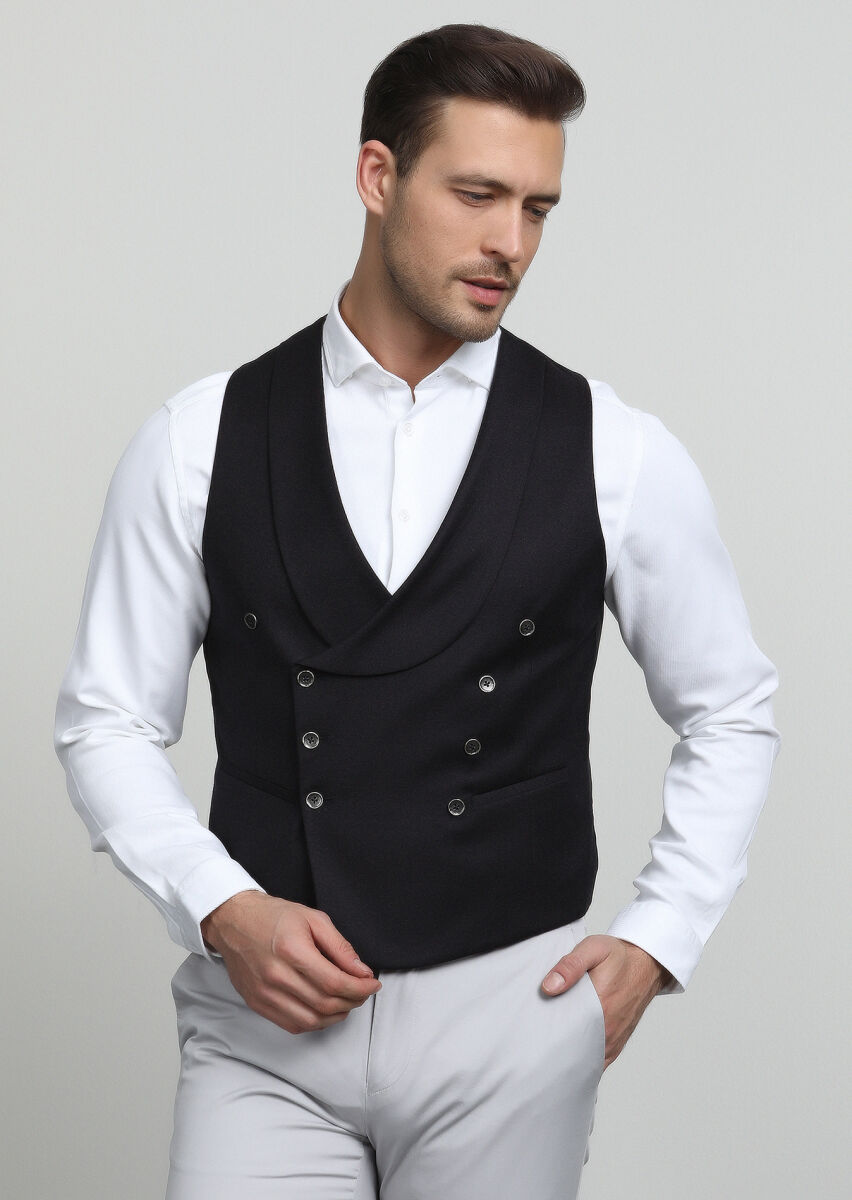 Bordo Slim Fit Şal Yaka Casual Yelek - 1