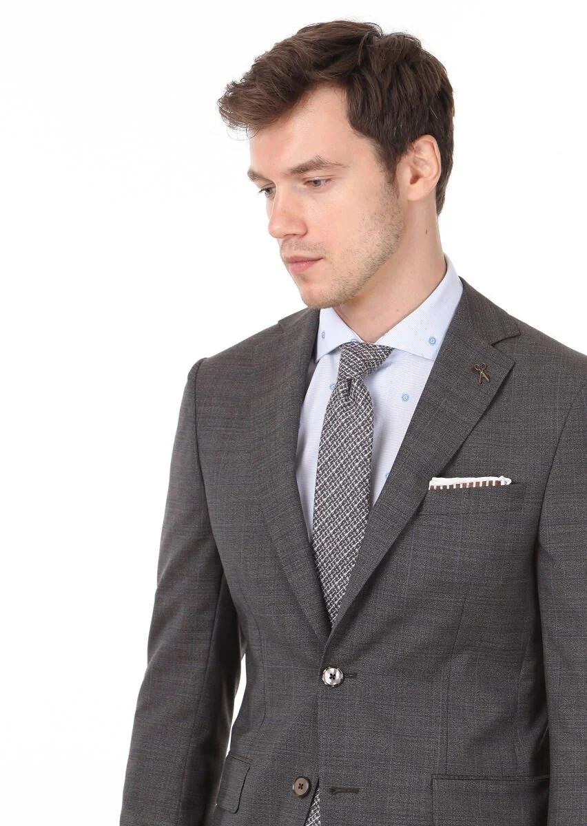 Brown Checkered Modern Fit 100% Wool Suit - 2