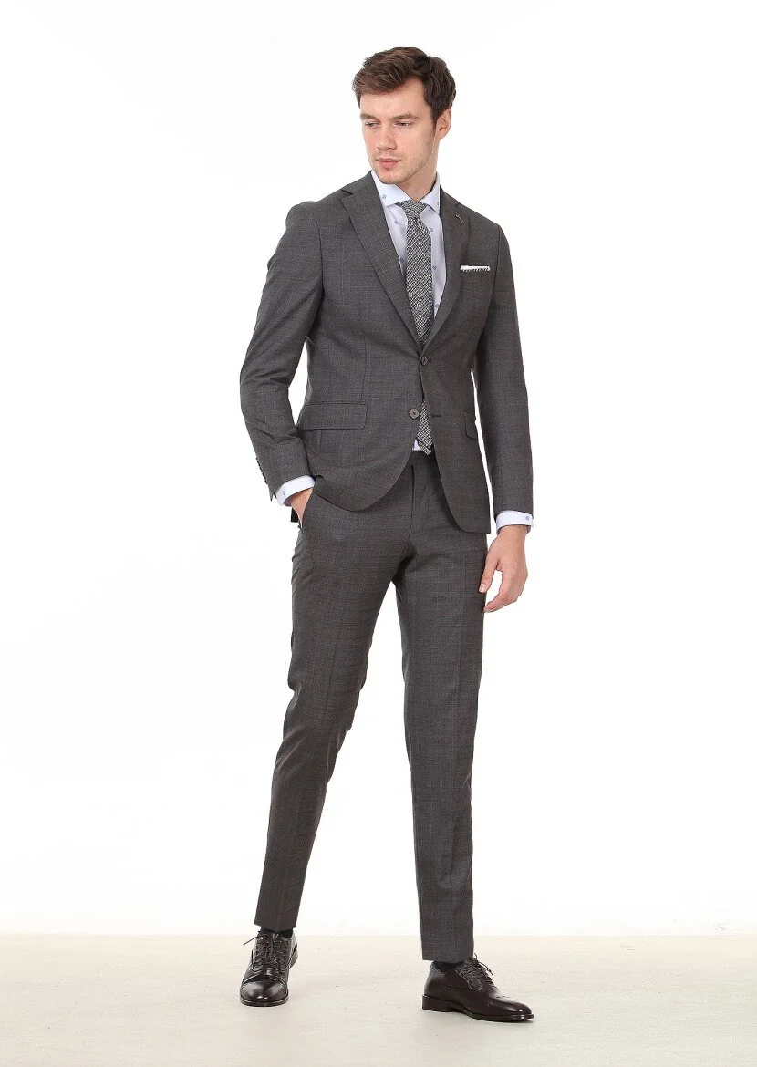 Brown Checkered Modern Fit 100% Wool Suit - 4