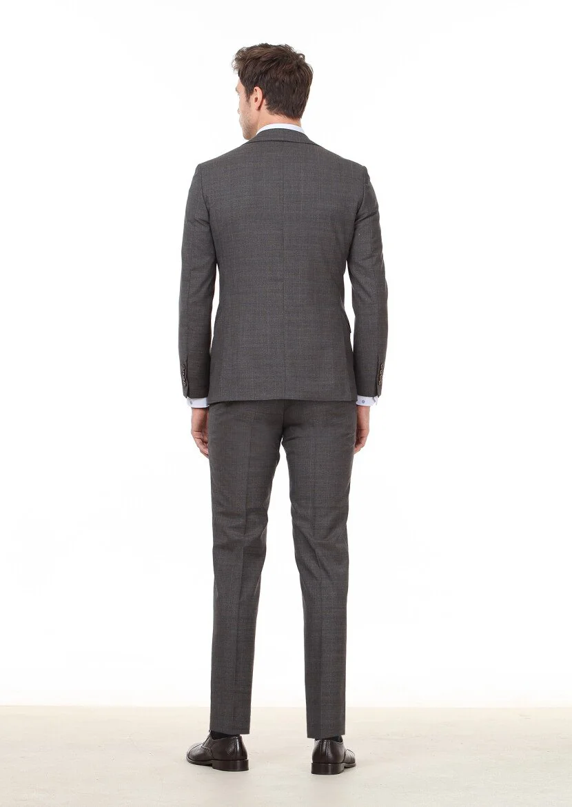 Brown Checkered Modern Fit 100% Wool Suit - 5