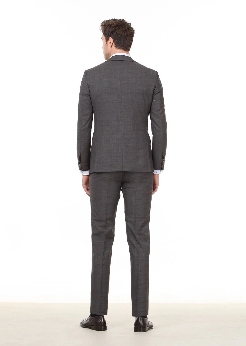 Brown Checkered Modern Fit 100% Wool Suit - 5