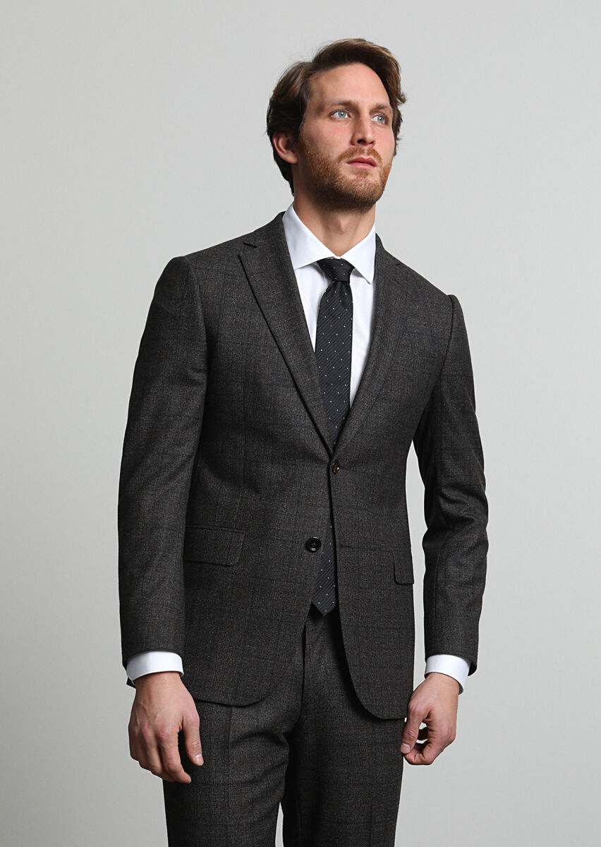 Brown Checkered Regular Fit Wool Blended Suit - 2