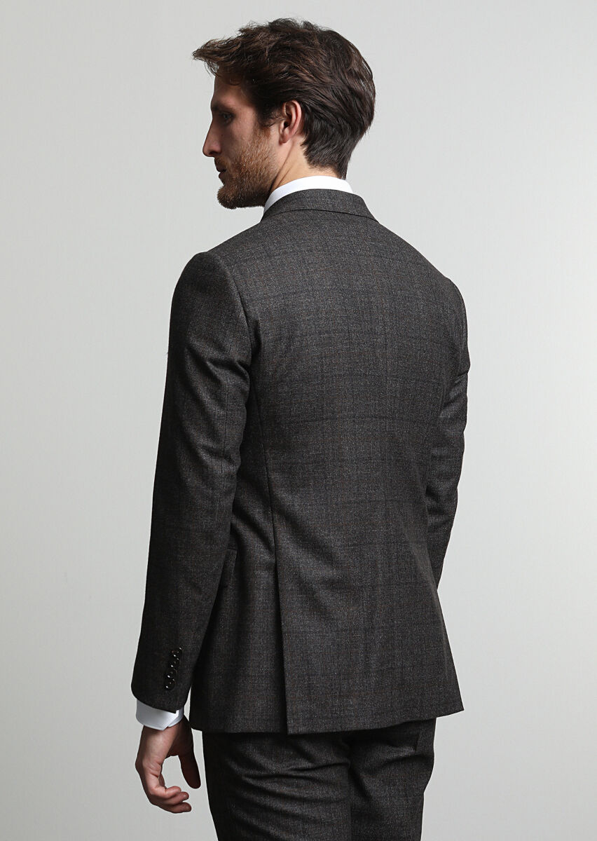Brown Checkered Regular Fit Wool Blended Suit - 3