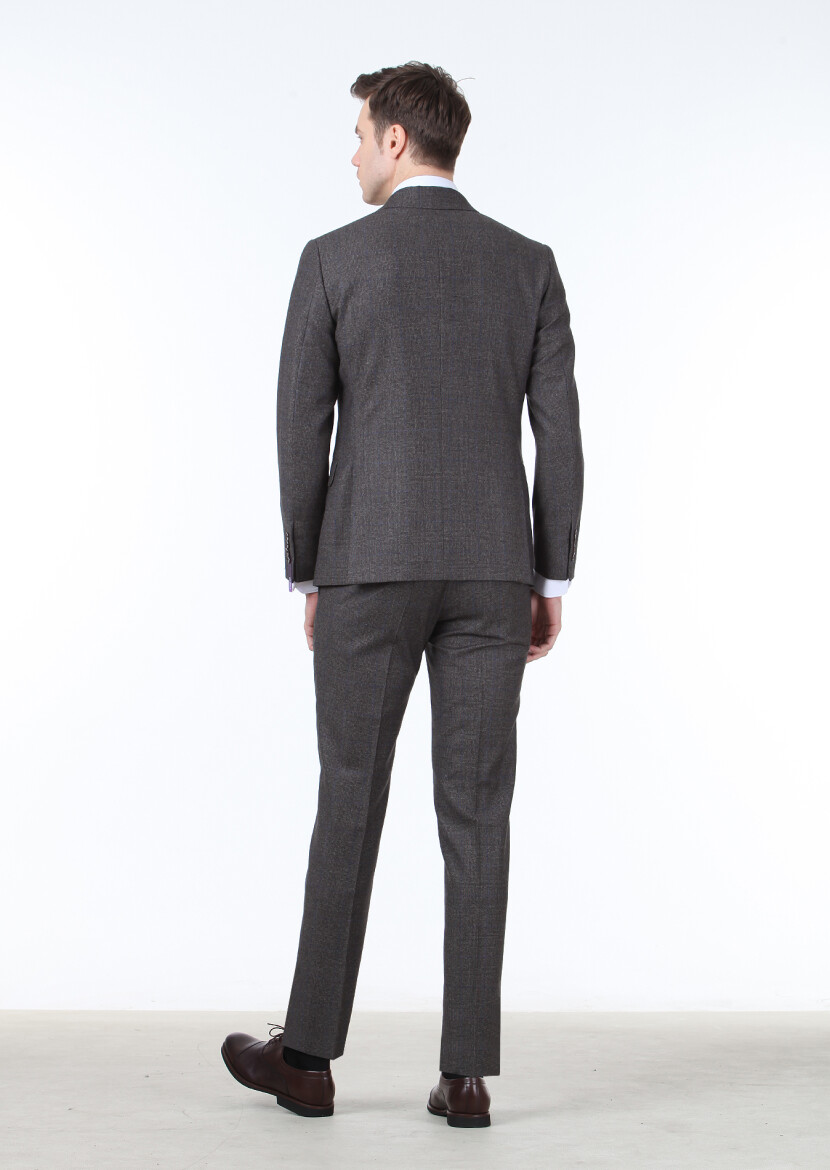 Brown Checkered Zeroweight Slim Fit 100% Wool Suit - 4