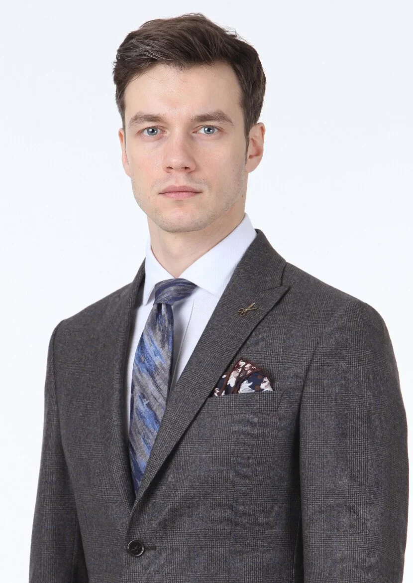 Brown Checkered Zeroweight Slim Fit 100% Wool Suit - 2