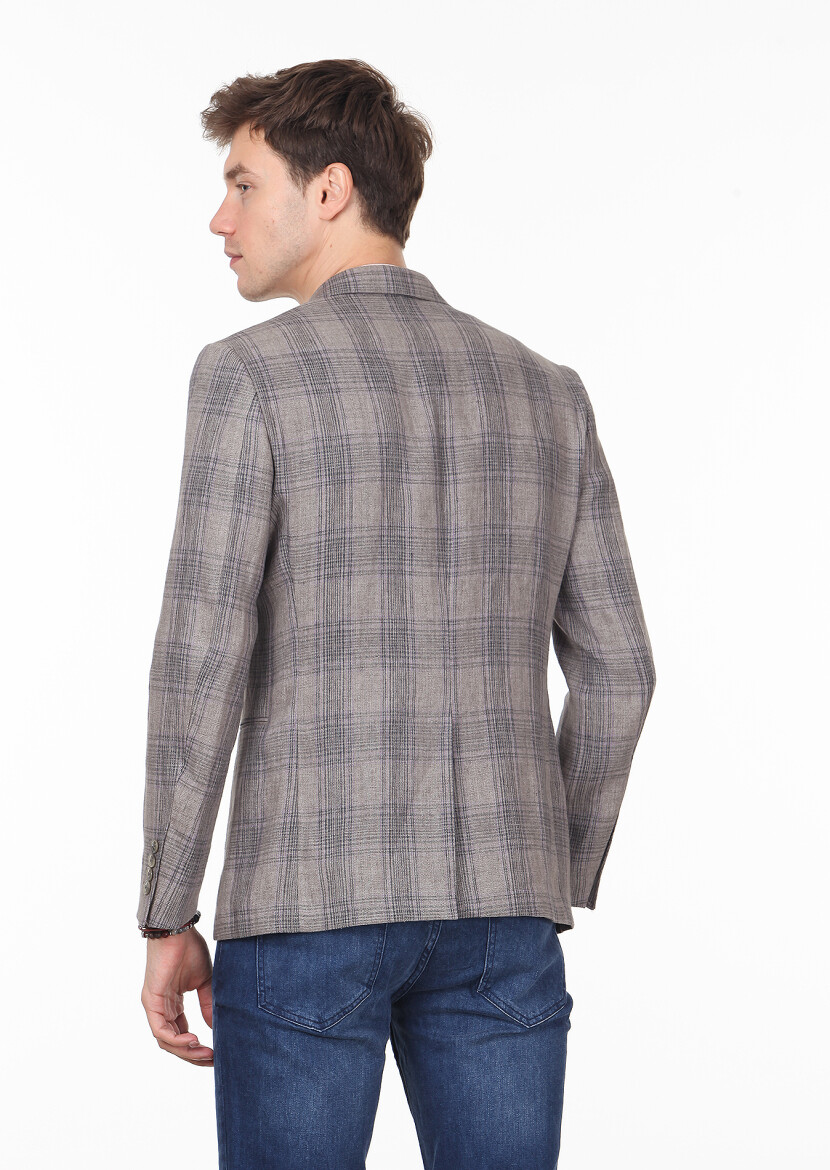 Brown Checkered Zeroweight Slim Fit Cotton Blended Jacket - 4