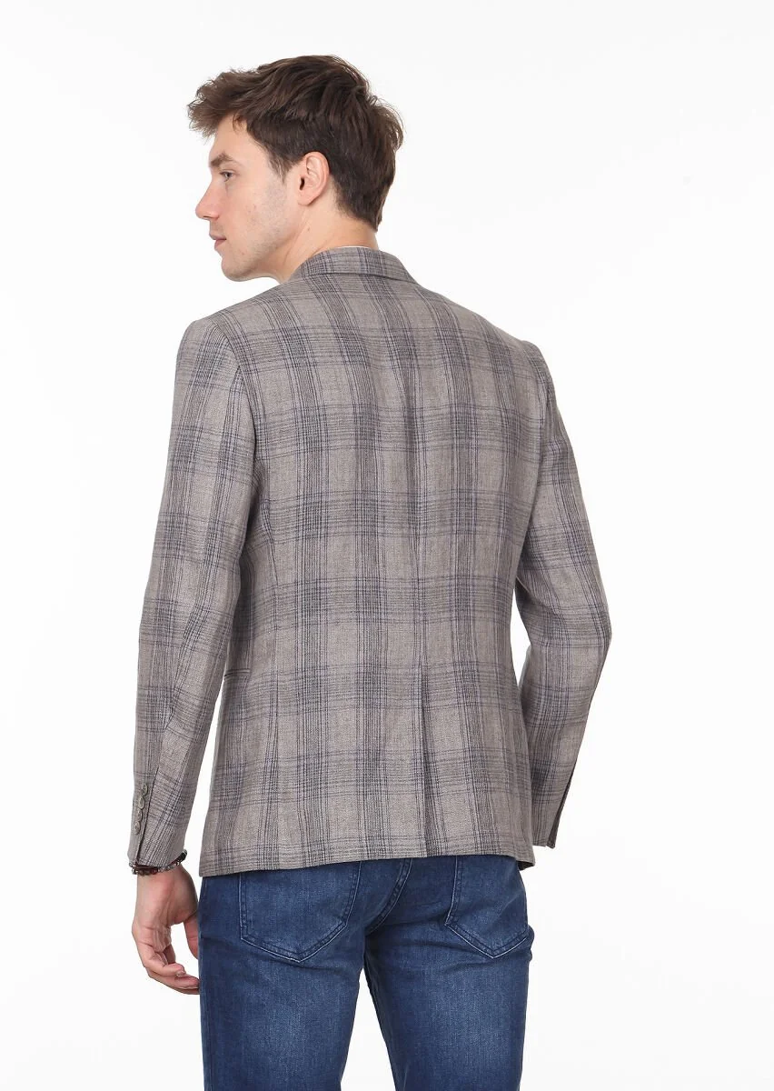 Brown Checkered Zeroweight Slim Fit Cotton Blended Jacket - 4