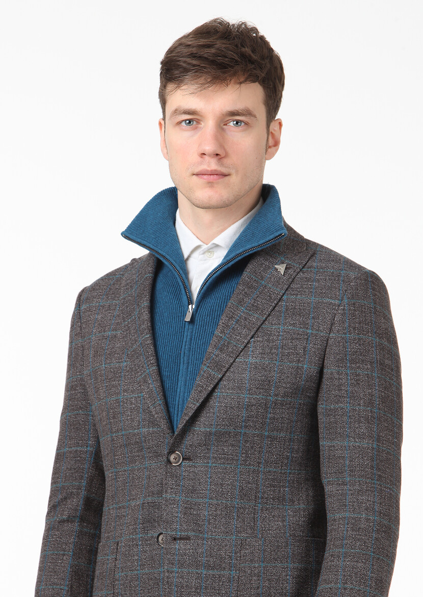 Brown Checkered Zeroweight Slim Fit Wool Blended Jacket - 2