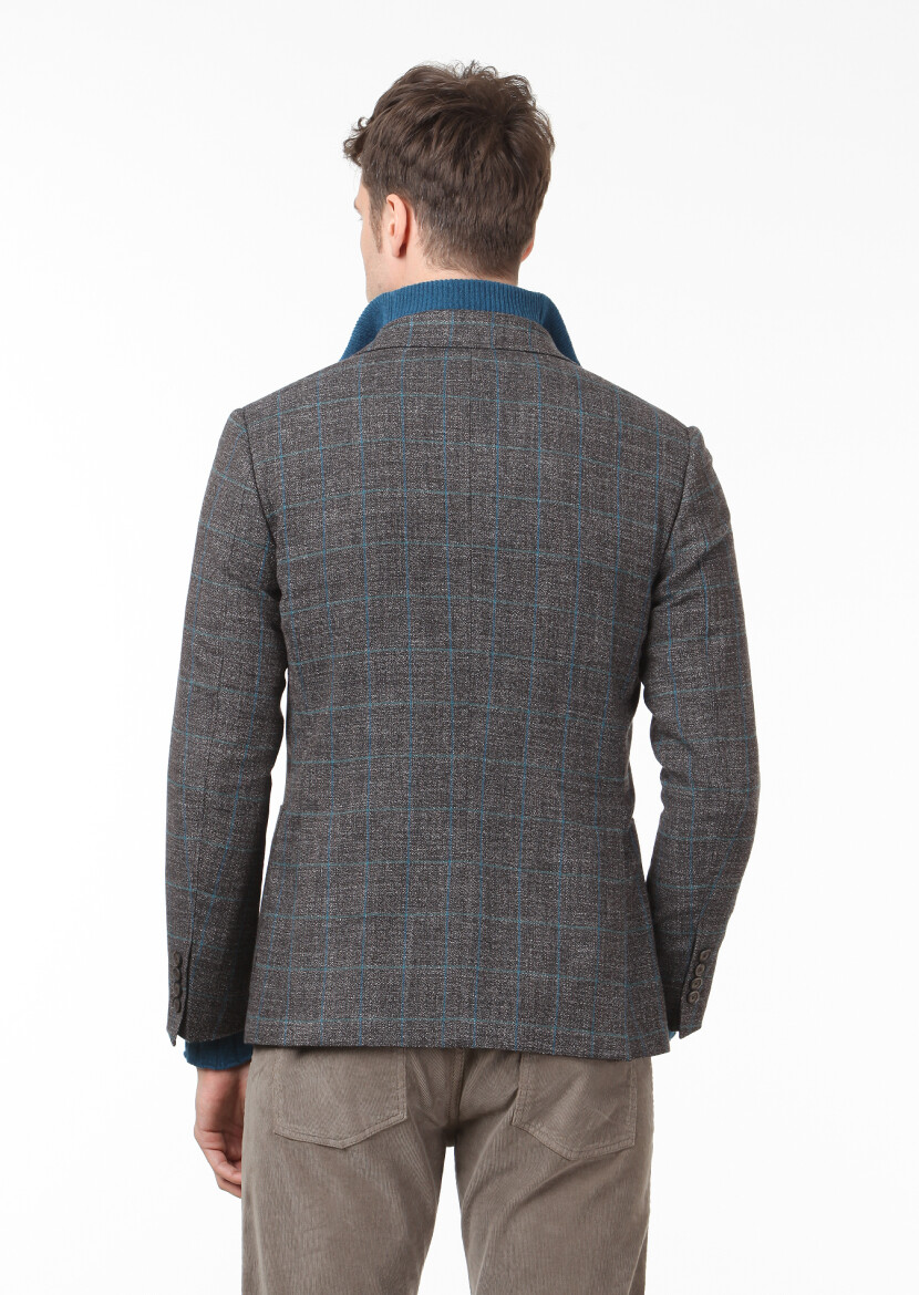 Brown Checkered Zeroweight Slim Fit Wool Blended Jacket - 4