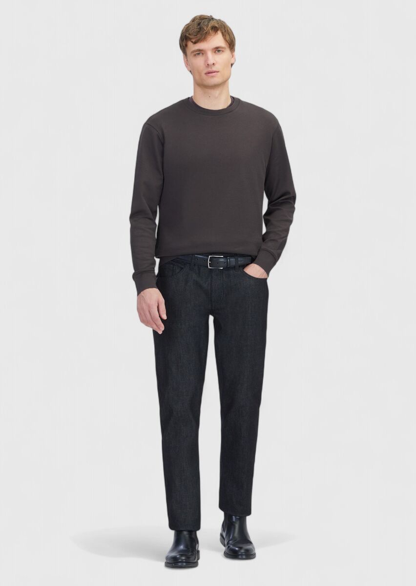 Brown Crew Neck Plain Sweatshirt - 2