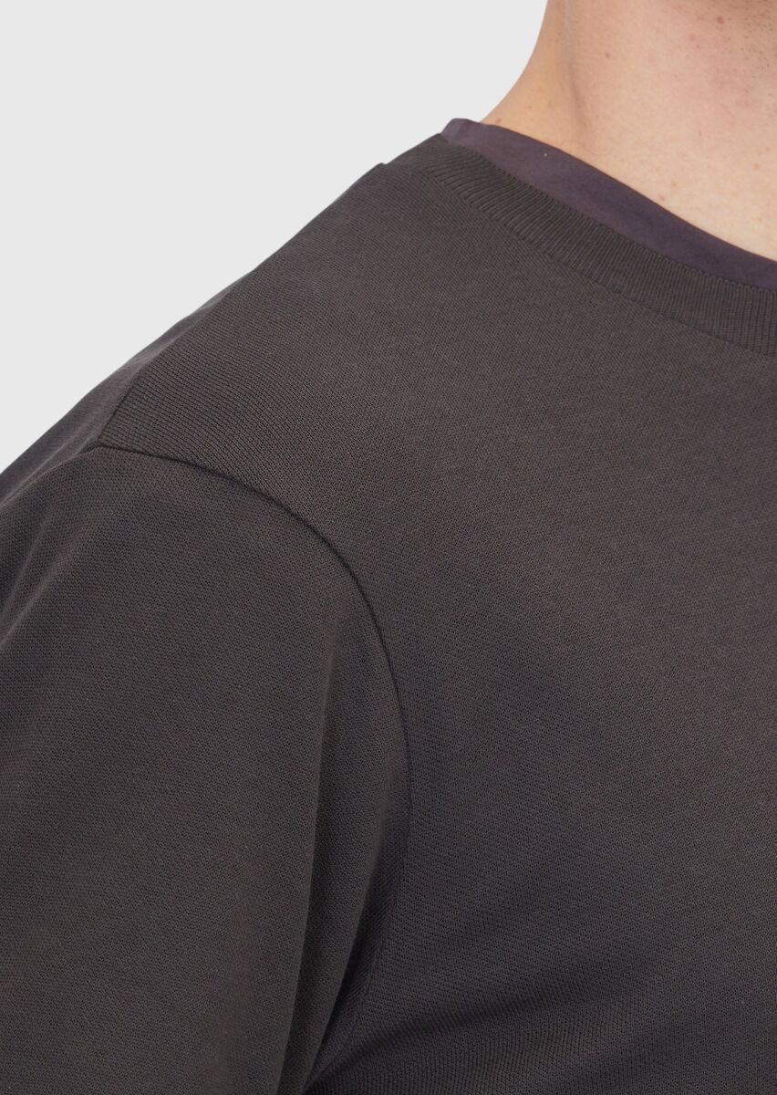 Brown Crew Neck Plain Sweatshirt - 4