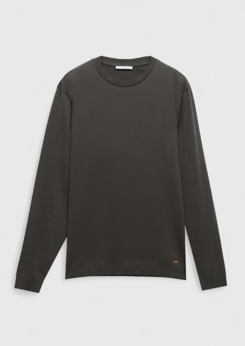 Brown Crew Neck Plain Sweatshirt - 6