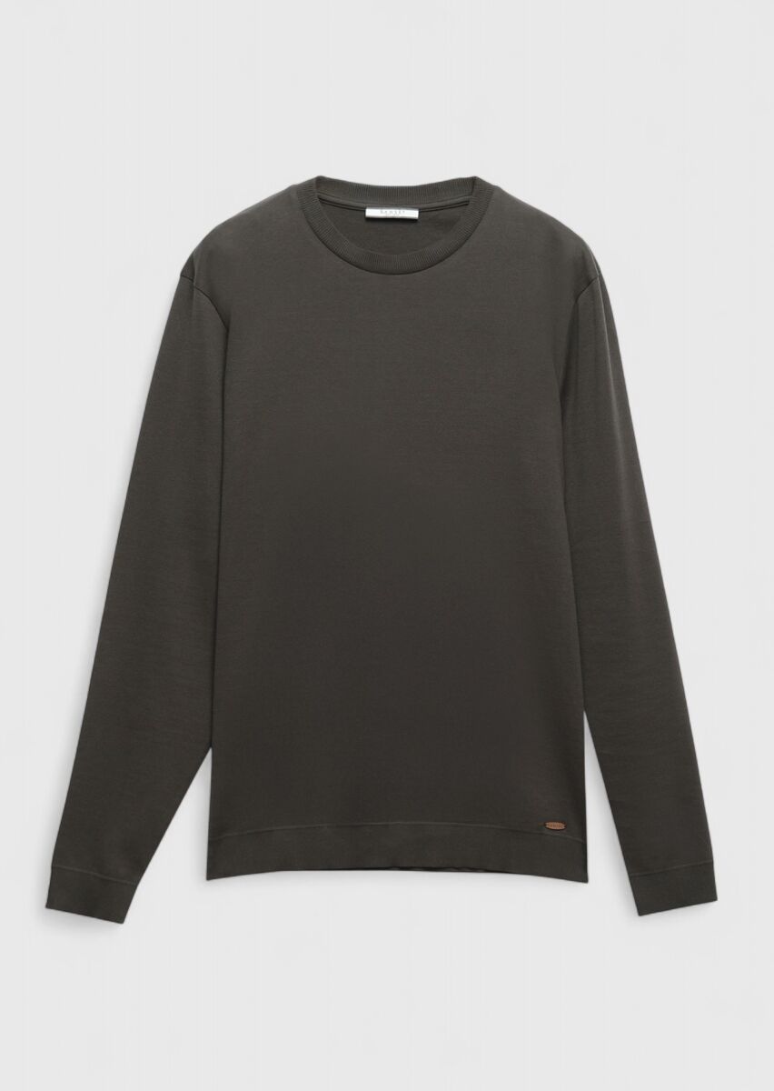 Brown Crew Neck Plain Sweatshirt - 6