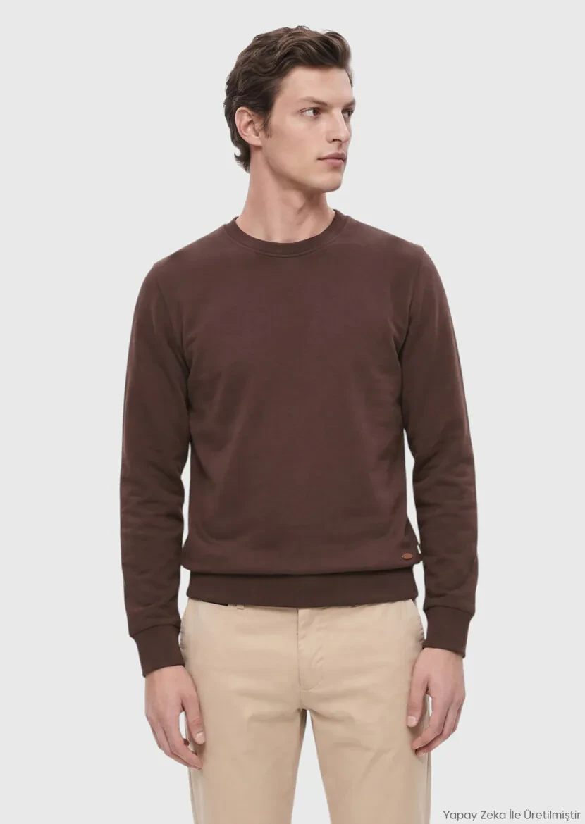Brown Crew Neck Plain Sweatshirt 