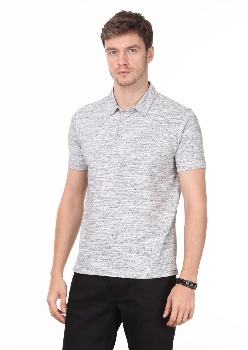 Brown Jacquard Polo Neck 100% Cotton T-Shirt - 1