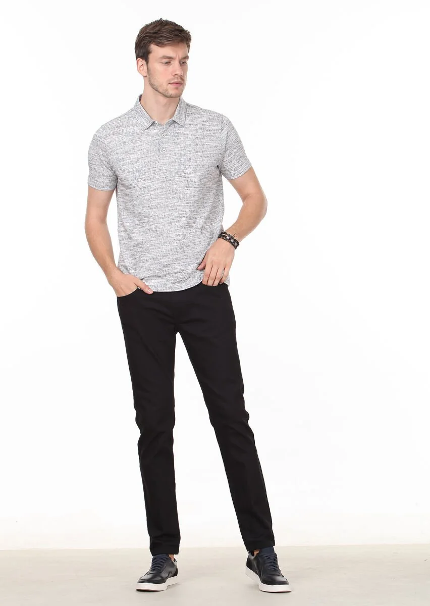 Brown Jacquard Polo Neck 100% Cotton T-Shirt - 3