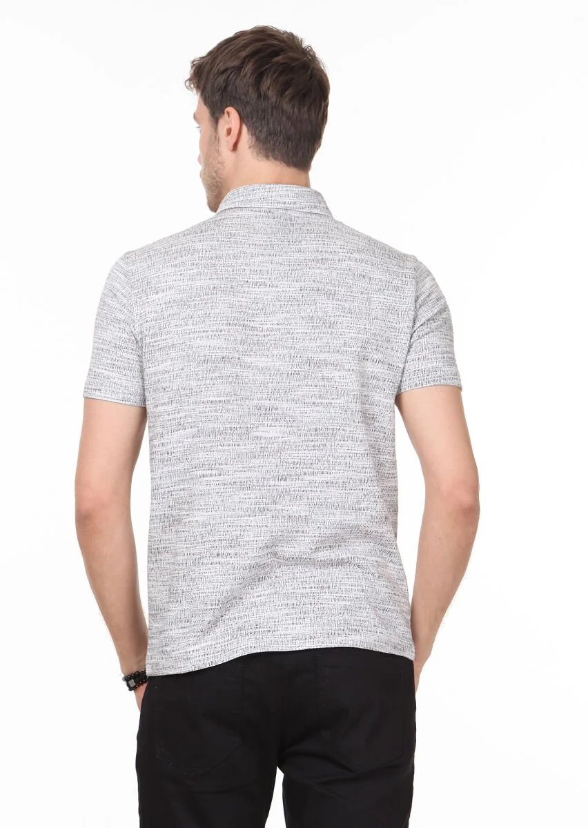 Brown Jacquard Polo Neck 100% Cotton T-Shirt - 4