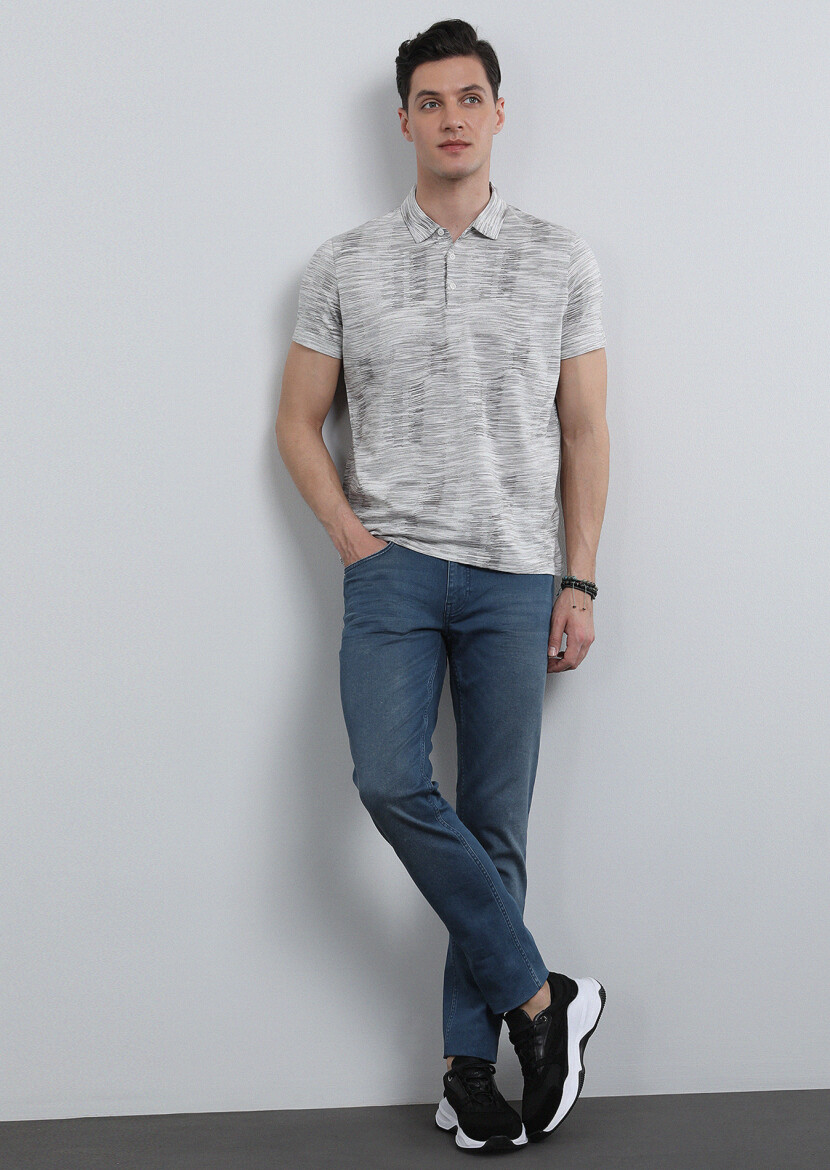 Brown Jacquard Polo Neck 100% Cotton T-Shirt - 2