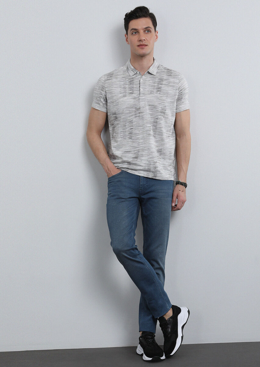 Brown Jacquard Polo Neck 100% Cotton T-Shirt - 2