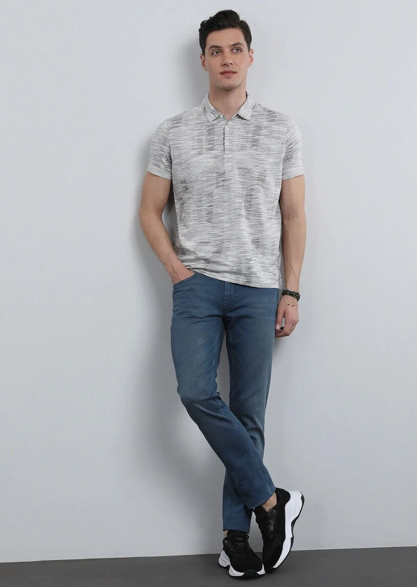 Brown Jacquard Polo Neck 100% Cotton T-Shirt - 2