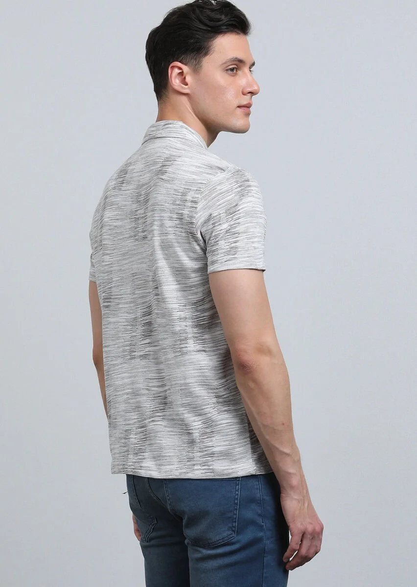 Brown Jacquard Polo Neck 100% Cotton T-Shirt - 5