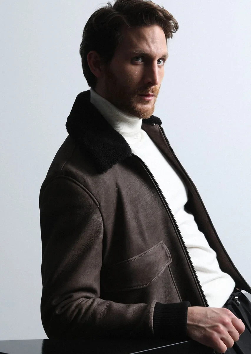 Brown Leather Leather Coat - 1