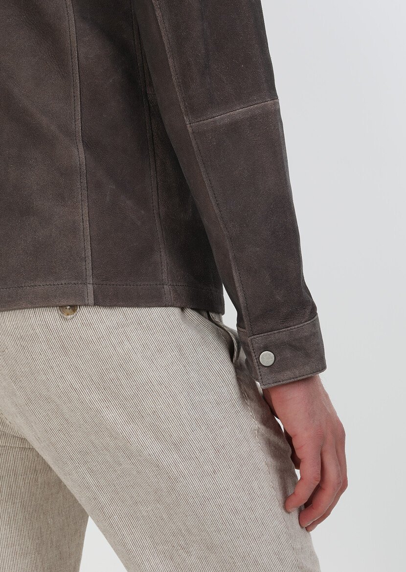 Brown Leather Leather Coat - 5