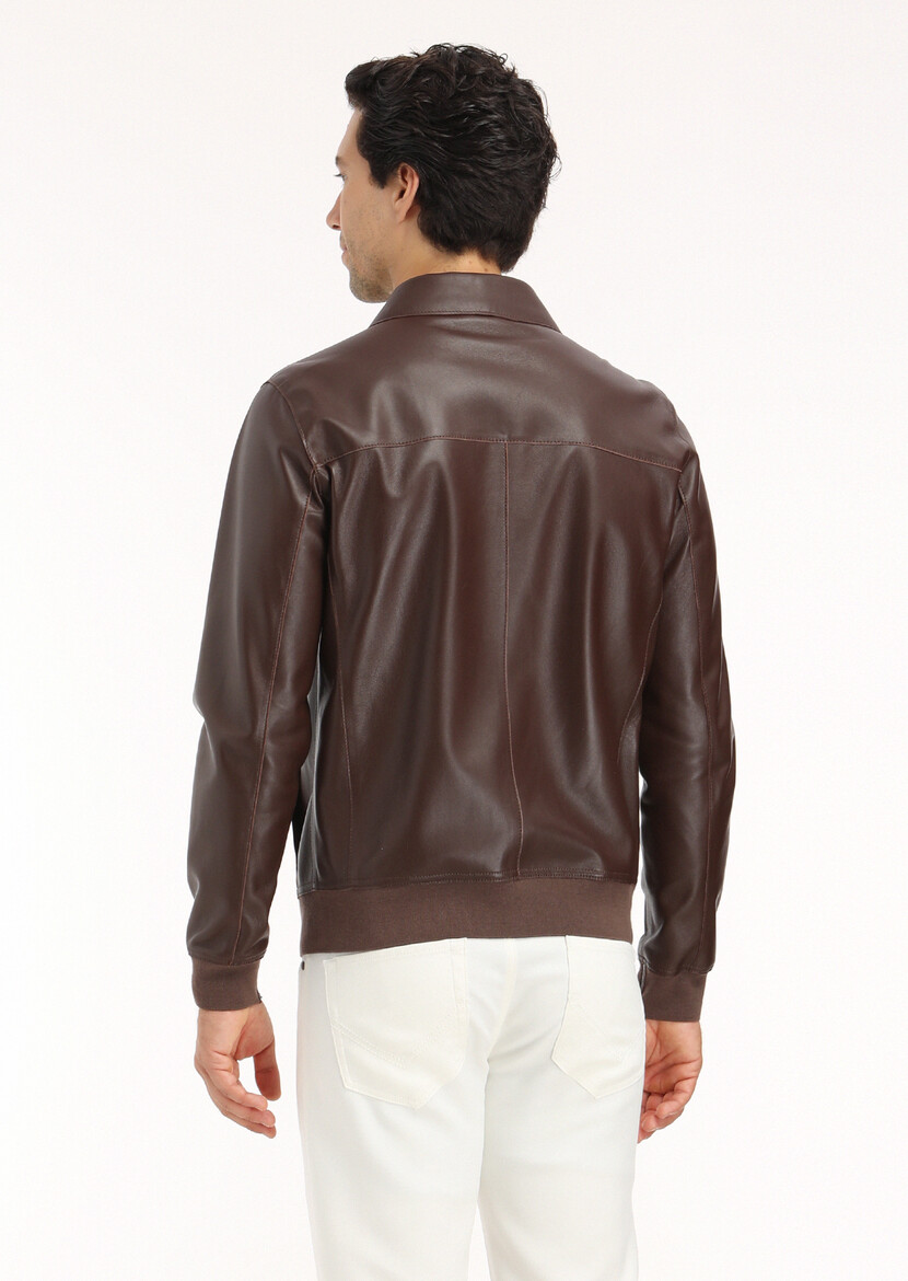 Brown Leather Leather Coat - 5