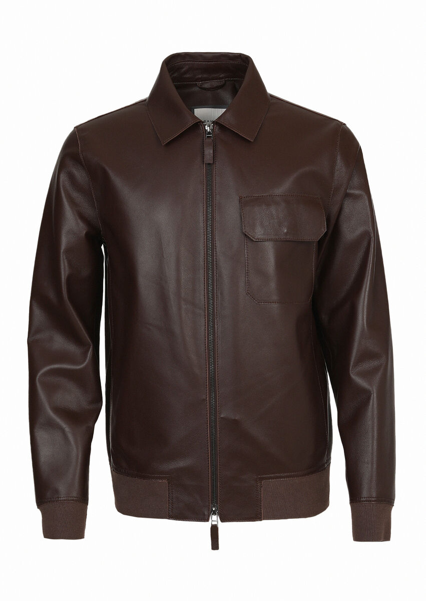 Brown Leather Leather Coat - 6