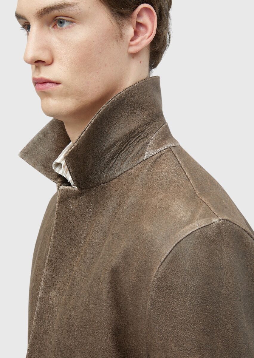 Brown Leather Leather Coat - 5