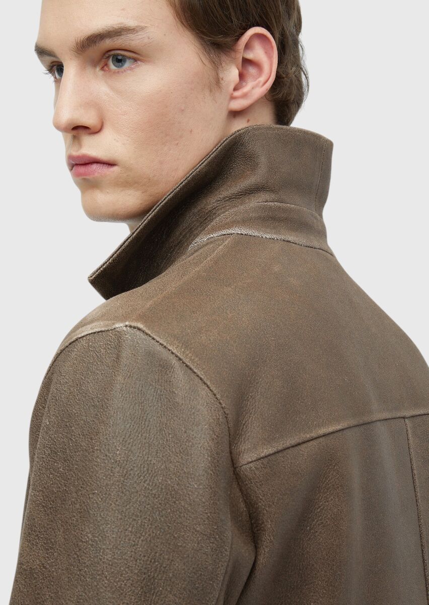 Brown Leather Leather Coat - 7