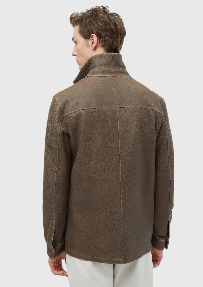 Brown Leather Leather Coat - 8