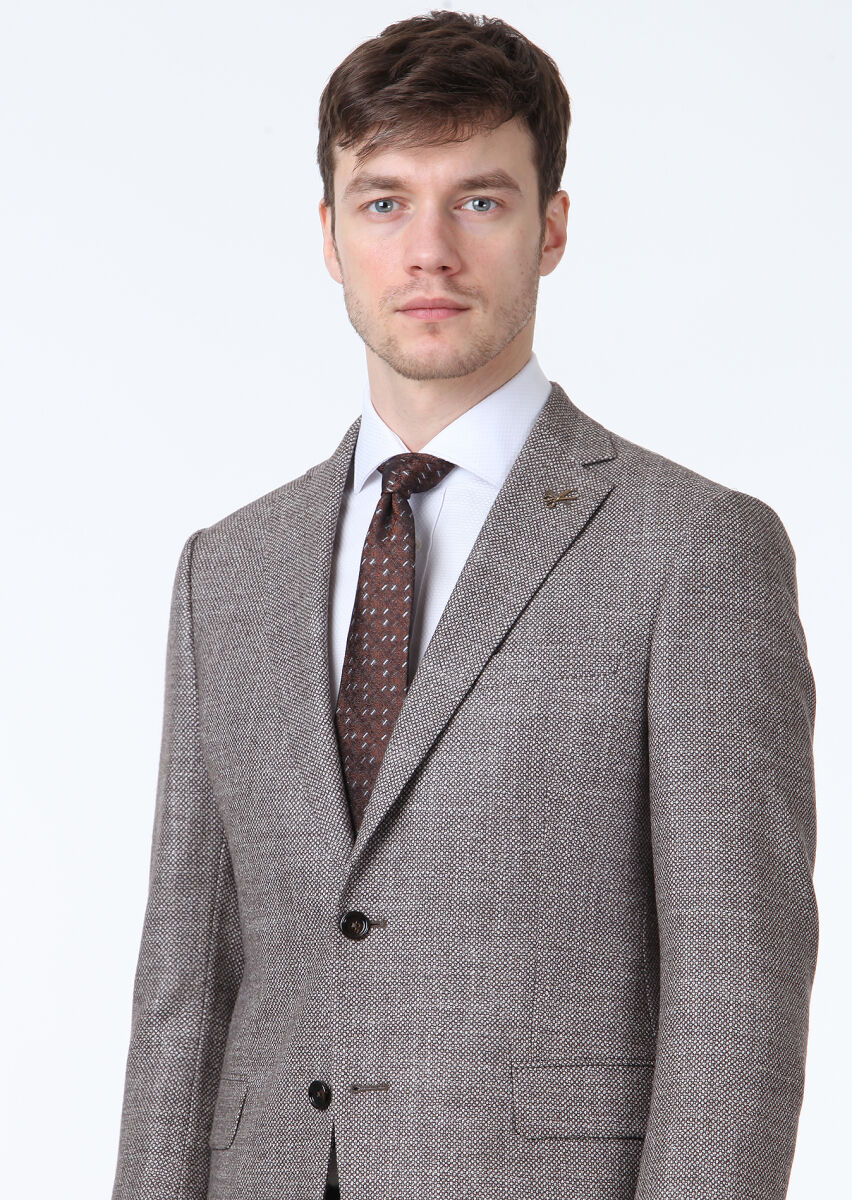 Brown Micro Regular Fit Silk Blended Jacket - 2