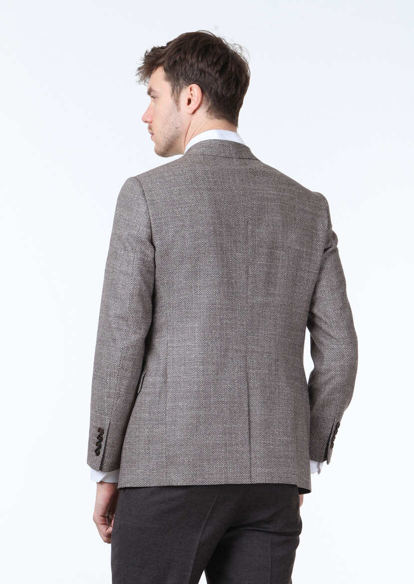 Brown Micro Regular Fit Silk Blended Jacket - 4